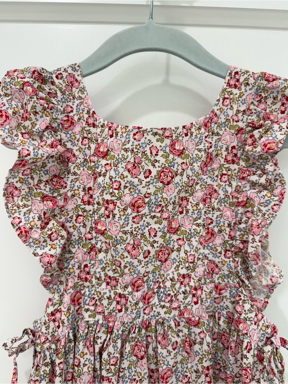 Smocked Floral Pink Ruffle-Sleeve Girls Dress